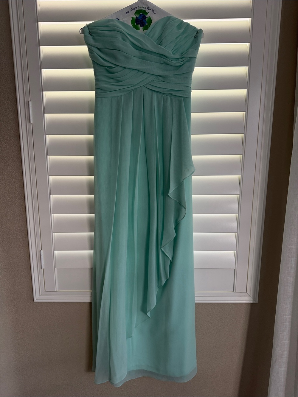 Strapless Mint Green Chiffon Evening Gown